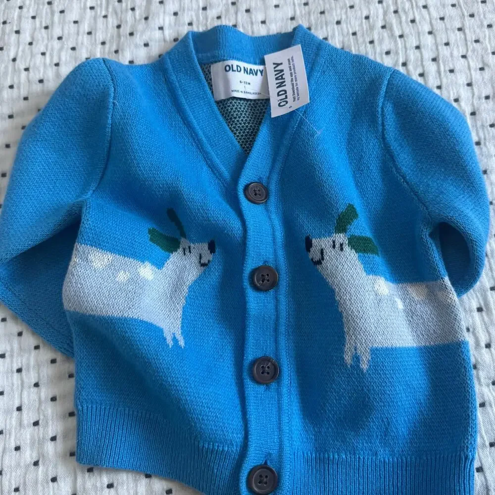 NWT Old Navy 6-12 Months Cardigan Sweater Blue Dogs Baby Boy CUTE